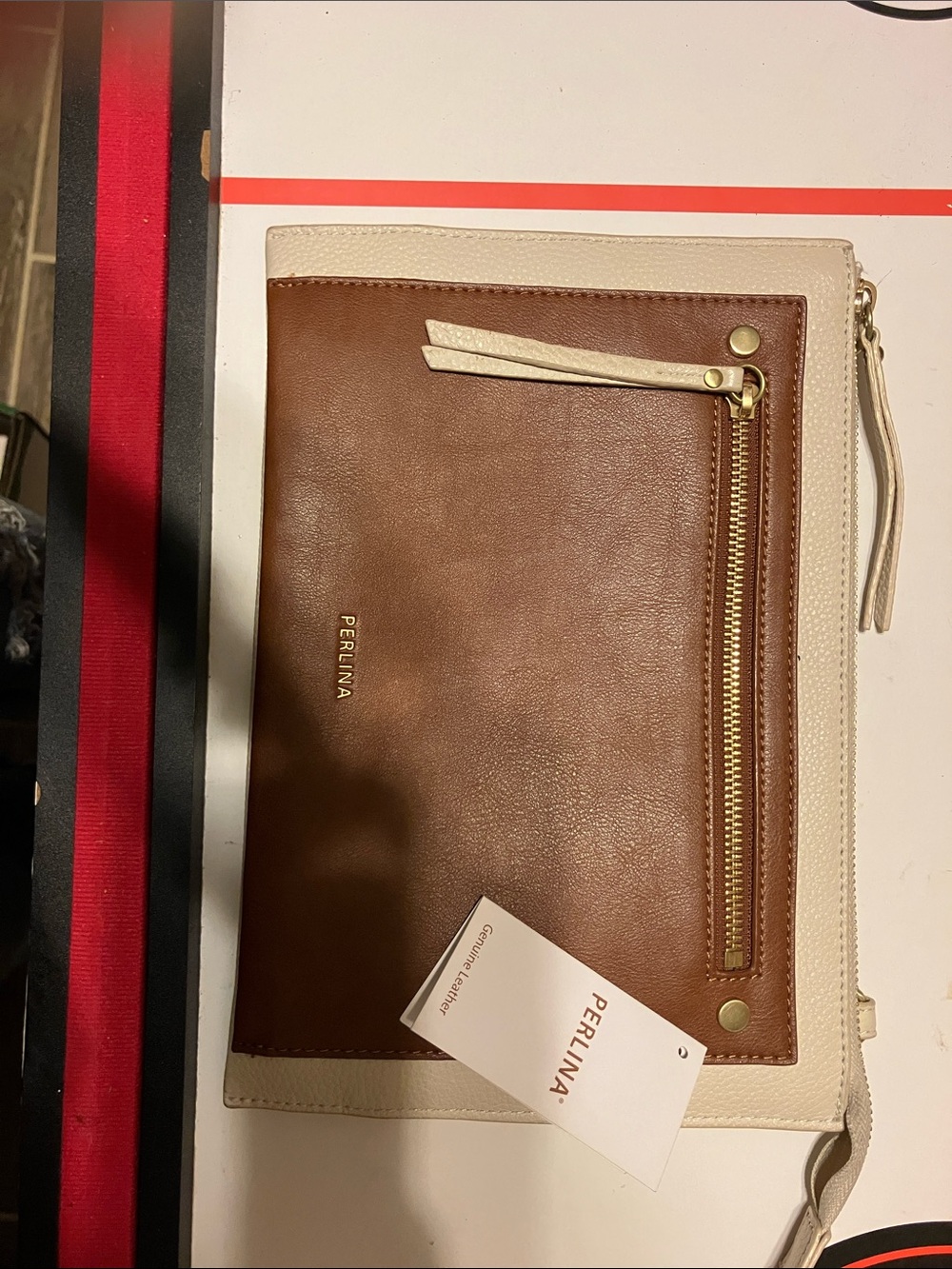 PERLINA PAULA SADDLE MULTI COLOR LEATHER CLUTCH